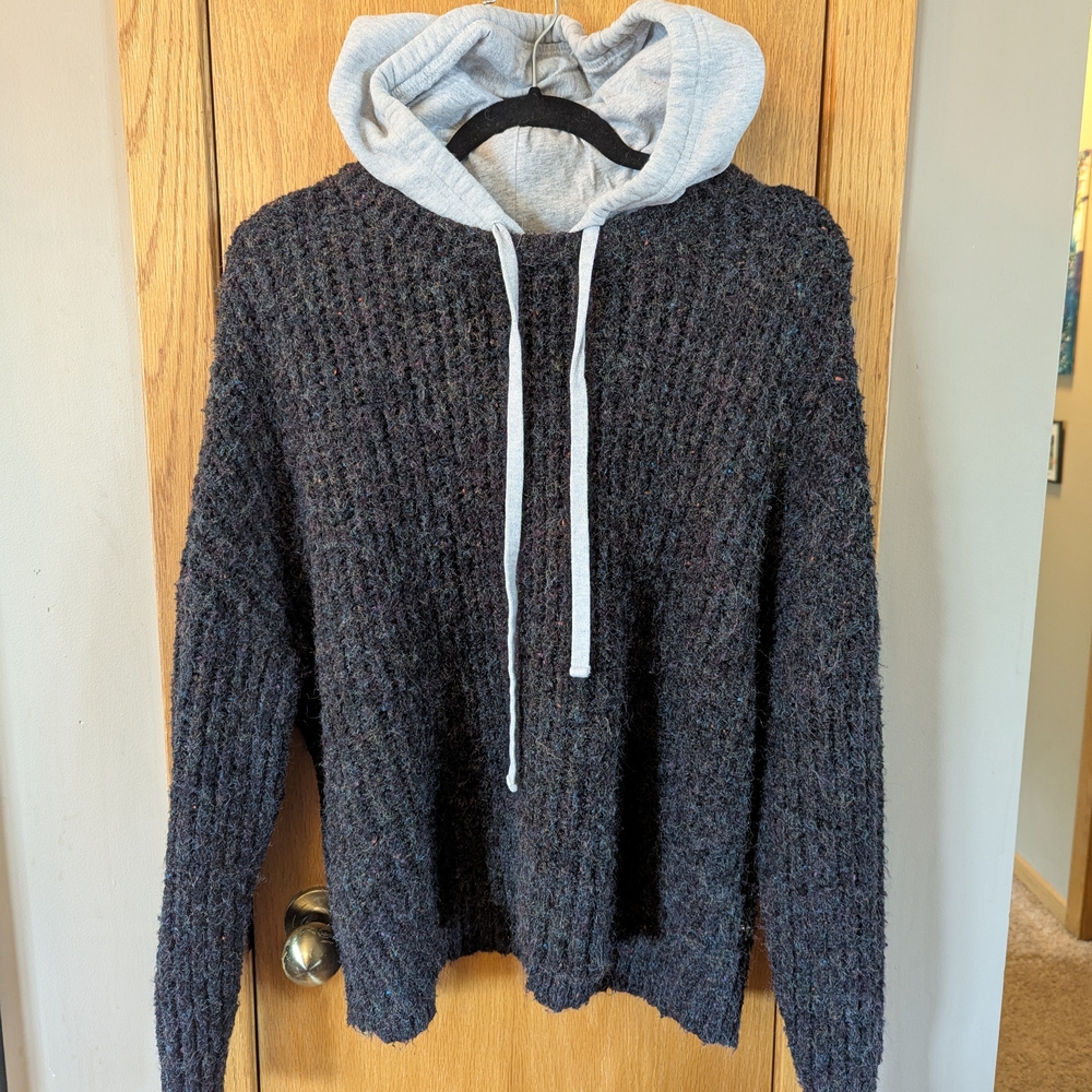 Aerie Black and Gray Knit Hoodie